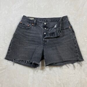 Levi's Premium Denim Shorts Frayed Hem Button Fly Black Wash Women's 29